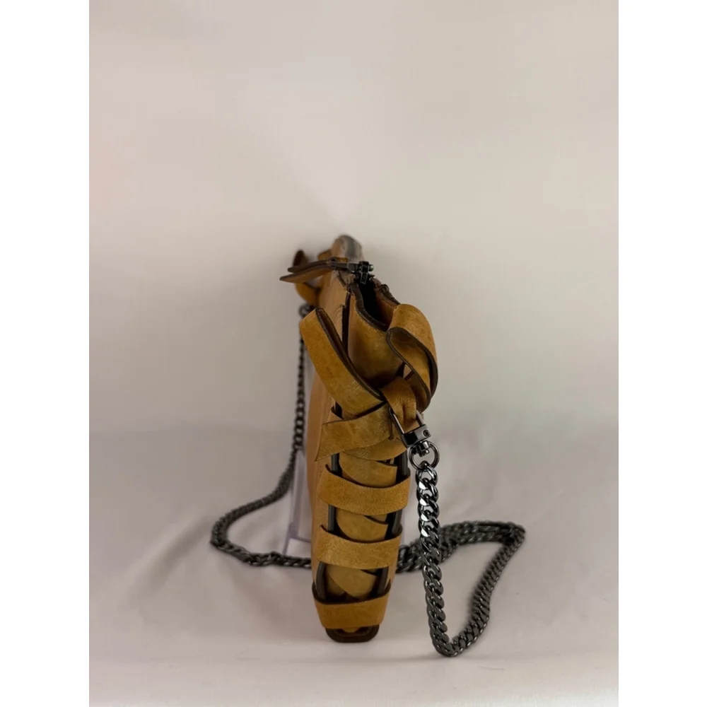 Women's Authentic Miu Miu Tan Leather Clutch Chain Crossbody Bag Metal Braided - Picture 4 of 11